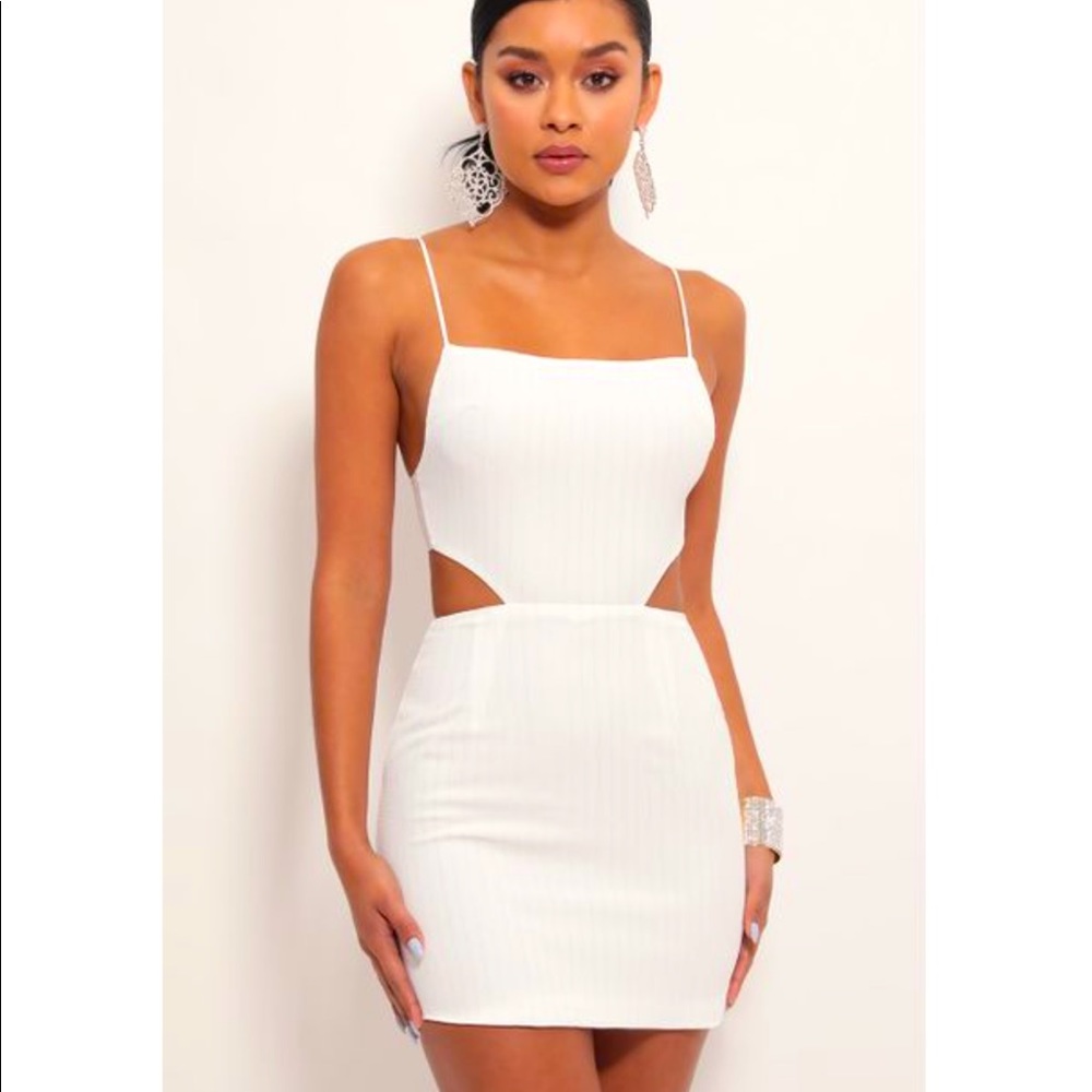White cutout dress with pinstripes